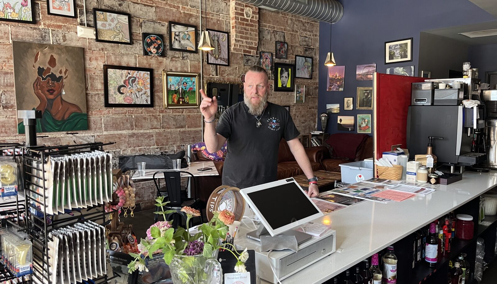 Ed Kirkman, a former police officer, and his wife own ChaCha’s Hiland Bakery bakery in Des Moines, Iowa